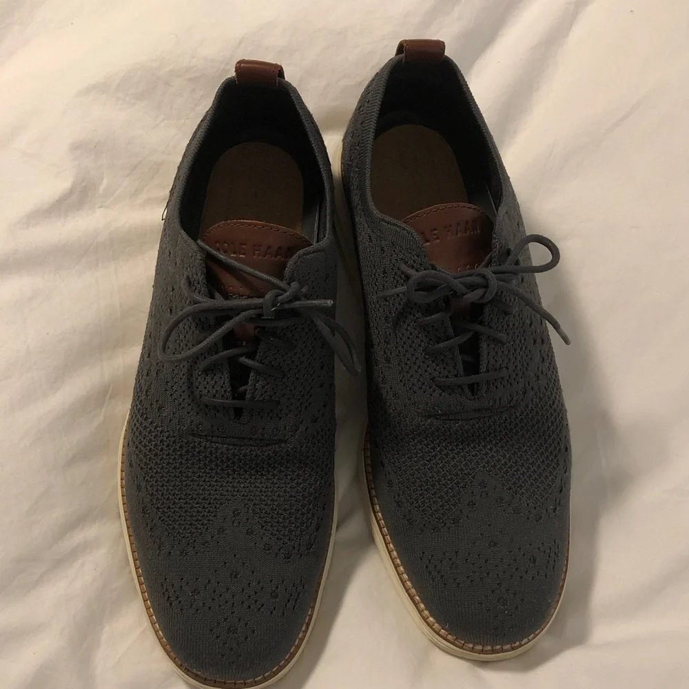 Cole Haan Gray Knit Lace-Up Oxfords with Cream Sole